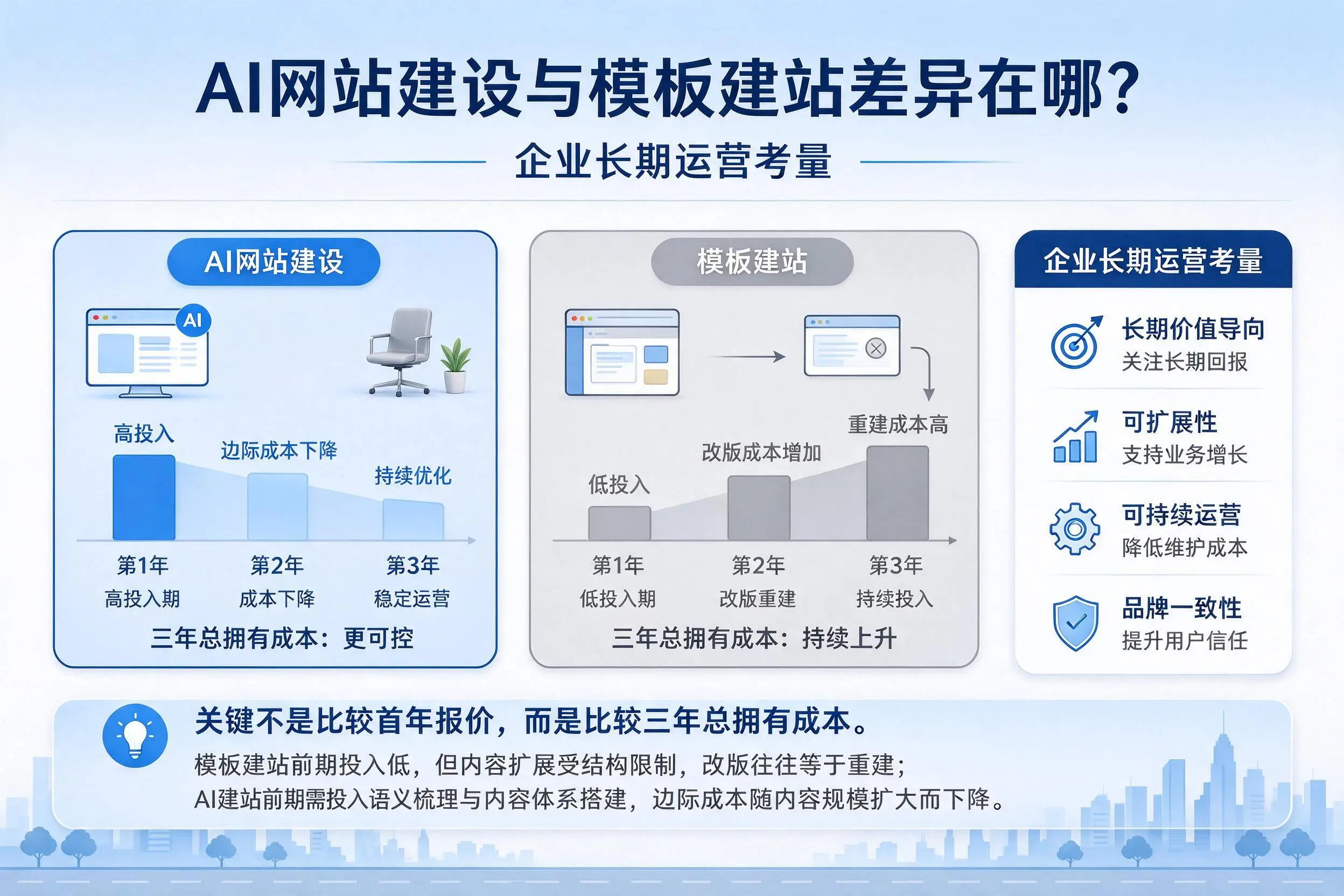 AI网站建设与模板建站差异在哪？开封企业长期运营考量